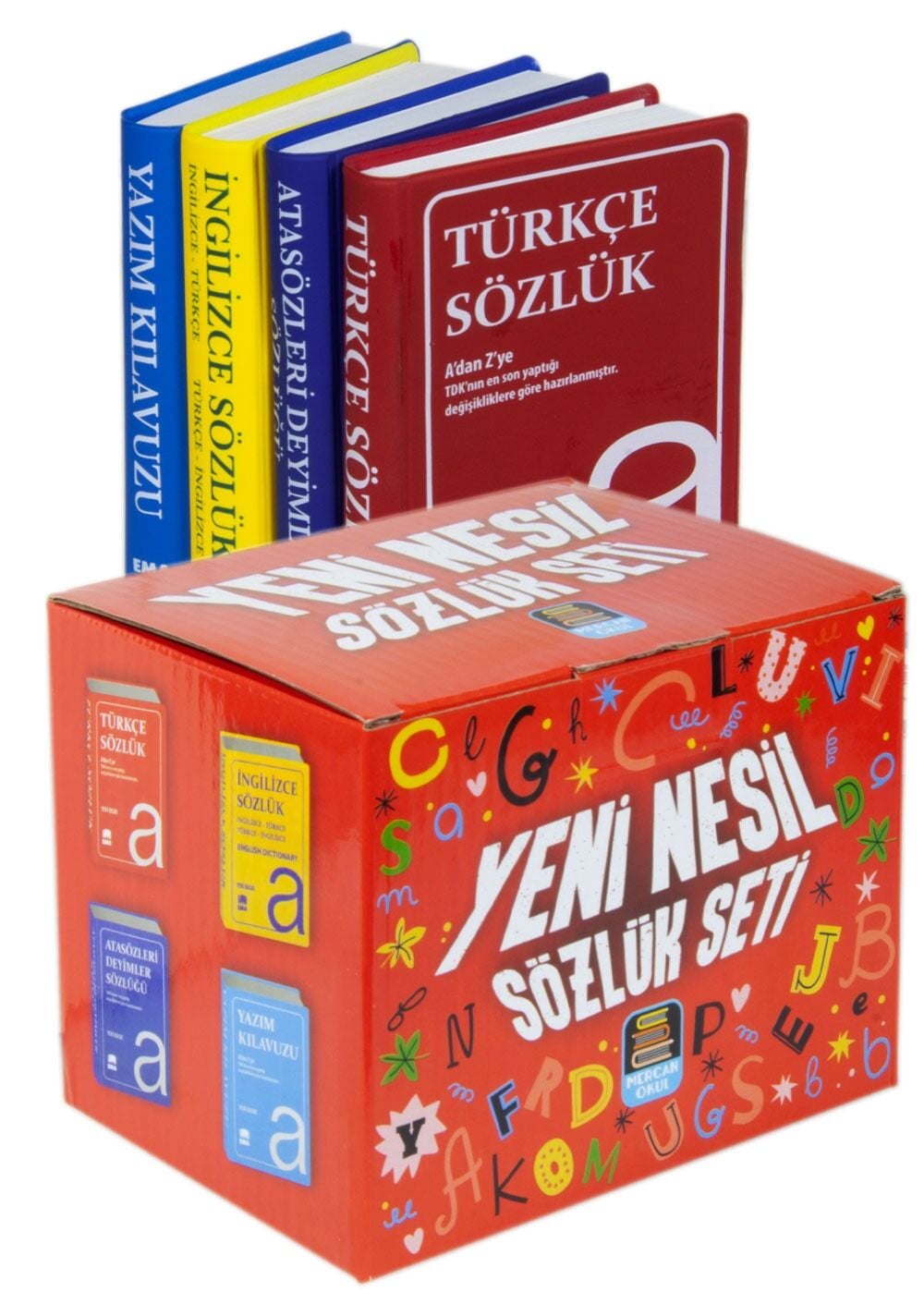 2027 Mercan Okul Yeni Nesil Sözlük Seti Türkçe İngilizce Yazım Atasözleri Ve Deyimler Sözlüğü 4 Kitap Biala Kapak