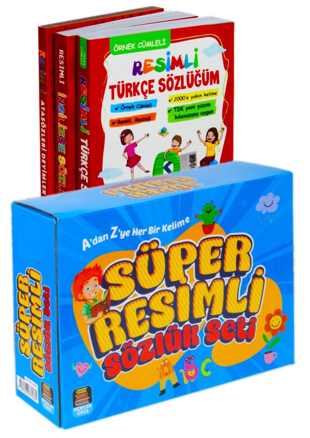 Mercan Okul  Süper Resimli Sözlük Seti Resimli Türkçe, Resimli İngilizce Resimli Atasözleri Ve Deyimler Sözlüğü 3 Kitap Set