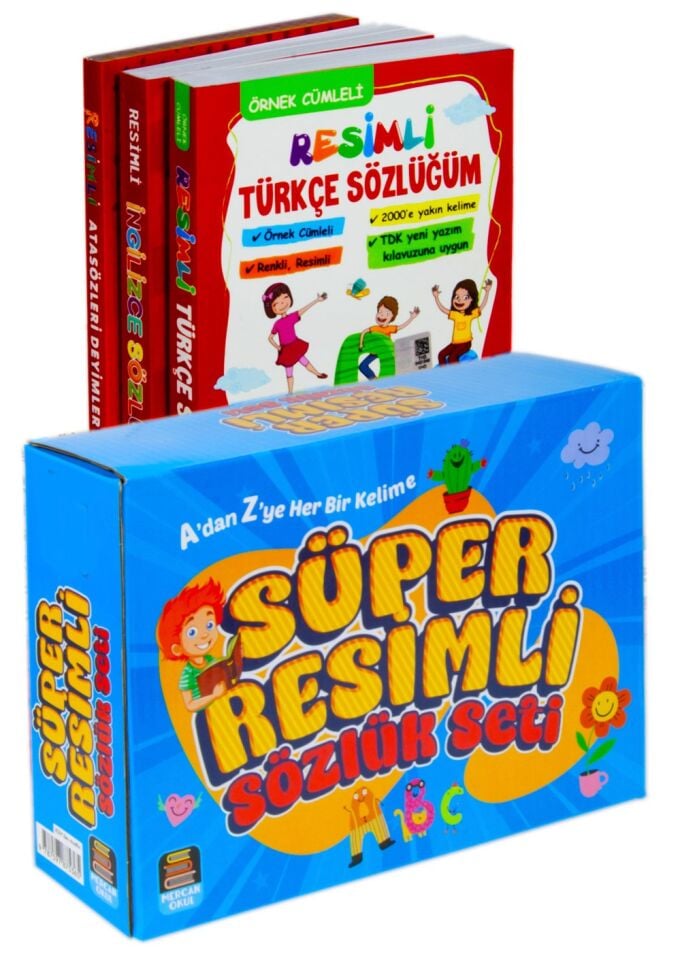 2027 Mercan Okul  Süper Resimli Sözlük Seti Resimli Türkçe, Resimli İngilizce Resimli Atasözleri Ve Deyimler Sözlüğü 3 Kitap Set