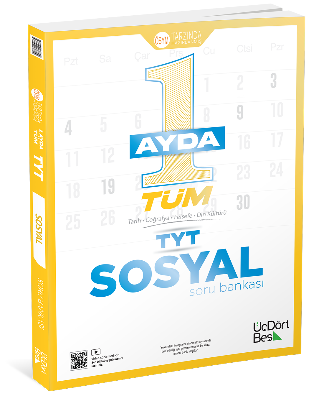 Üç Dört Beş Yayınları 1 Ayda Tüm TYT Sosyal Soru Bankası - GÜNCEL