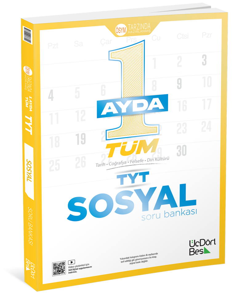 Üç Dört Beş Yayınları 1 Ayda Tüm TYT Sosyal Soru Bankası - GÜNCEL