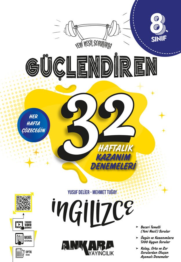 Ankara Yayıncılık 8. Sınıf 32 Haftalık Güçlendiren İngilizce Kazanım Denemeleri