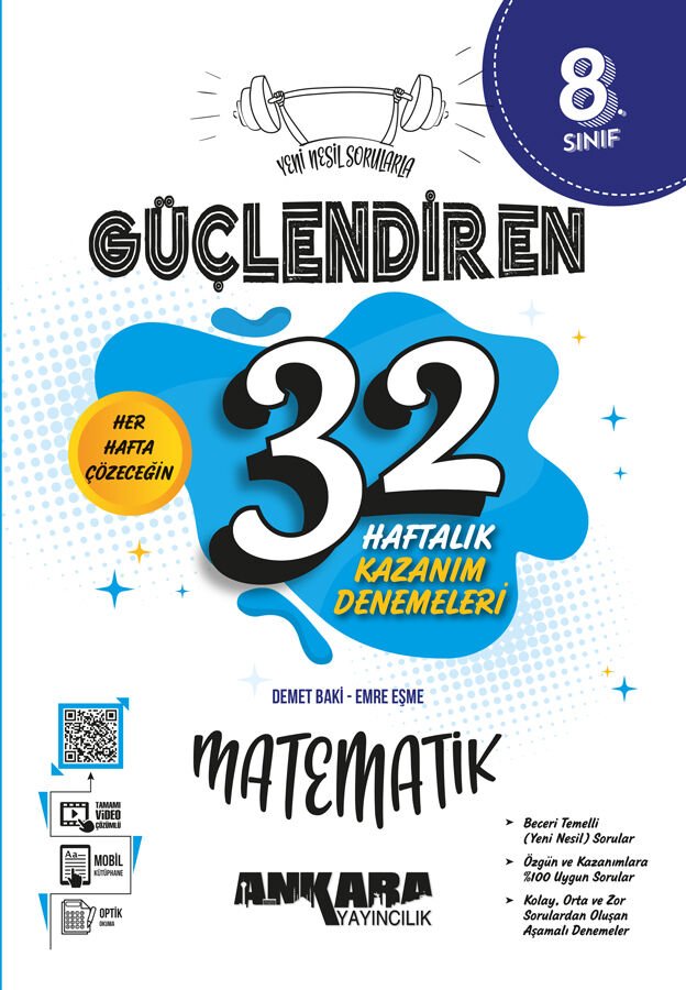 Ankara Yayıncılık 8. Sınıf 32 Haftalık Güçlendiren Matematik Kazanım Denemeleri