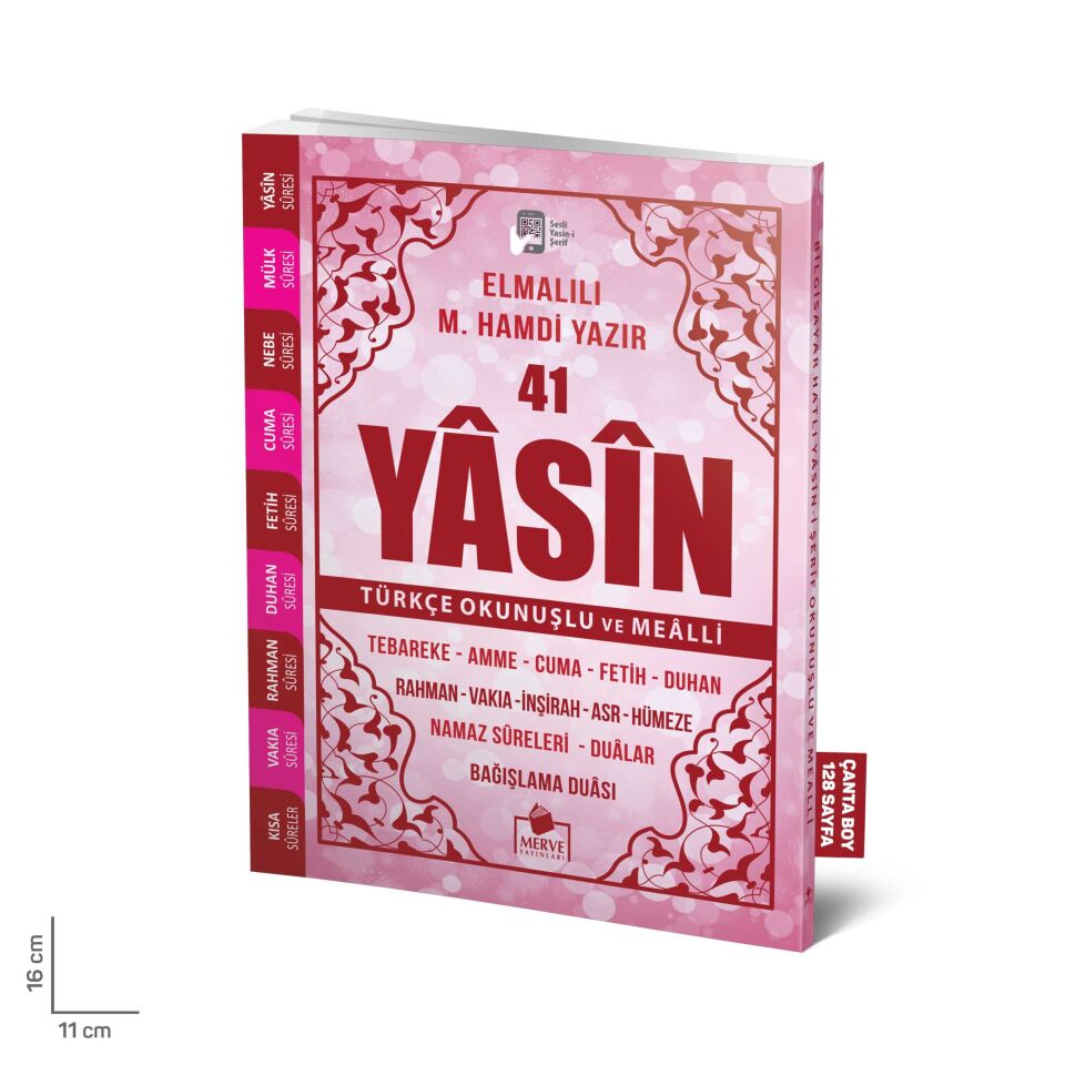 Merve Yayınları Yasini Şerif Pembe Renk Türkçe Okunuşlu ve Mealli Çanta Boy