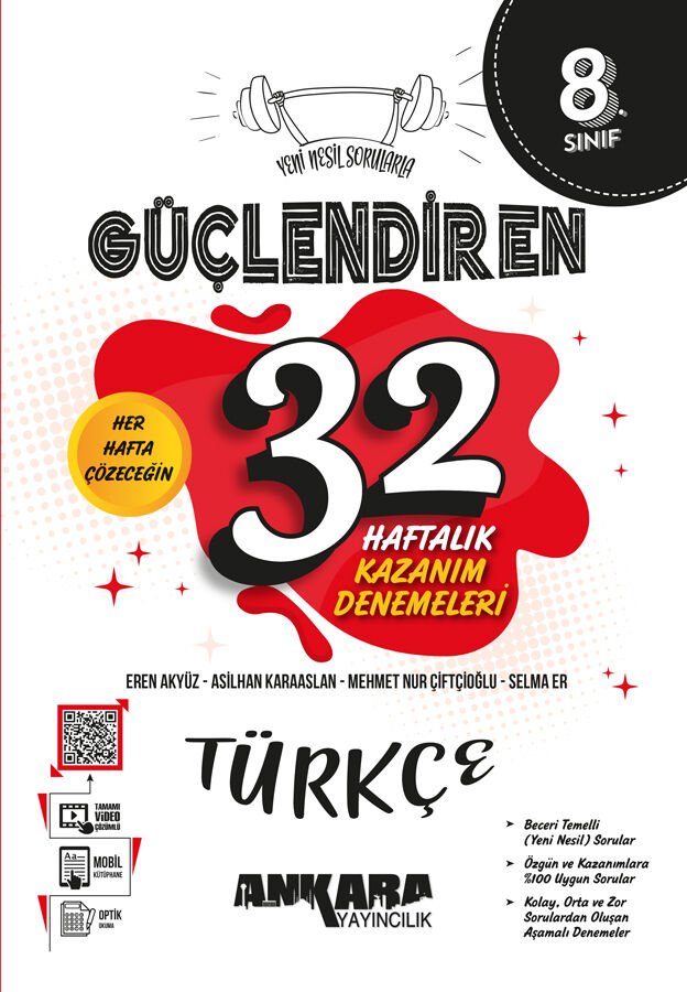 Ankara Yayıncılık 8. Sınıf 32 Haftalık Güçlendiren Türkçe Kazanım Denemeleri