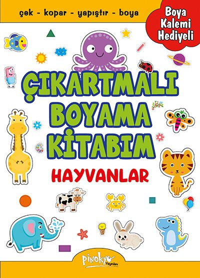 Pinokyo Yayınları Çıkartmalı Boyama Kitabım Hayvanlar (Boya Kalemi Hediyeli 24 Sayfa)