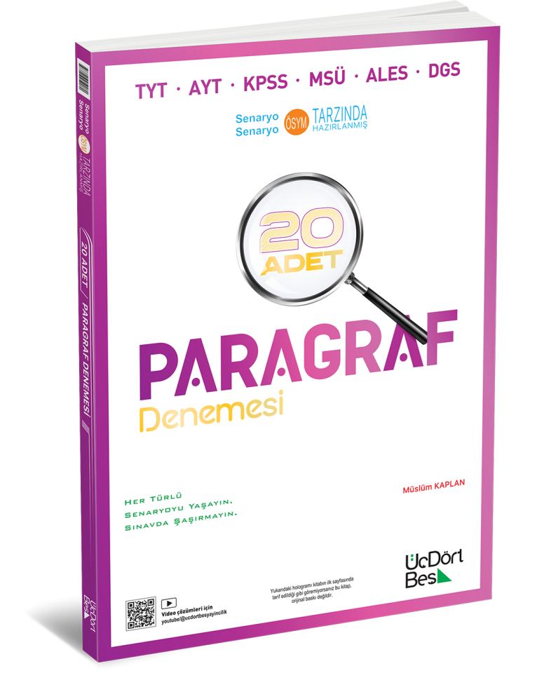Üç Dört Beş Yayıncılık Tyt Ales Msü Kpss 20 Li Paragraf Deneme