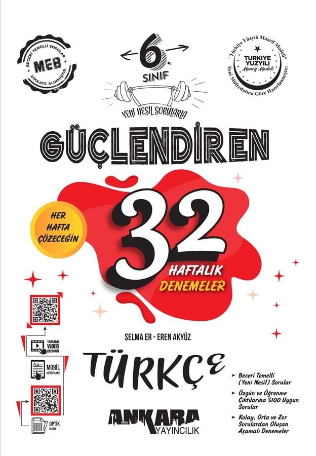 Ankara Yayıncılık 6.Sınıf Güçlendiren 32 Haftalık Türkçe Kazanım Denemeleri