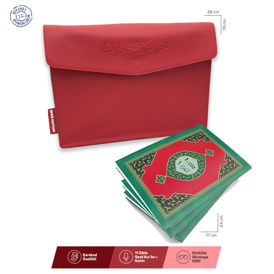 Merve Yayınları Deri Çantalı Kuranı Kerim Hatmi Şerif 30 Cüz Orta Boy