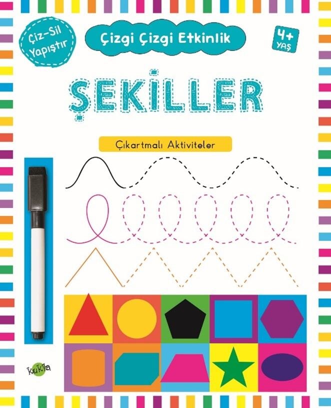 Kukla Çocuk Çizgi Çizgi Etkinlik -Şekiller (Çıkartmalı  - Çiz Sil)