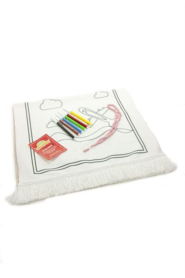 Boyamalı Çocuk Seccadesi ve Tesbih Seti (Kırmızı) Her Yıkamadan Sonra Tekrar Boya