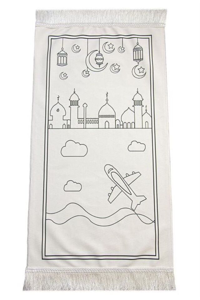 Boyamalı Çocuk Seccadesi ve Tesbih Seti (Kırmızı) Her Yıkamadan Sonra Tekrar Boya