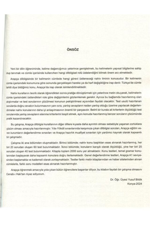 Arapça Dilbilgisi Nahiv Soru Bankası (2000 Soru, 60 Konu Testi, 40 Genel Değerlendirme Testi)