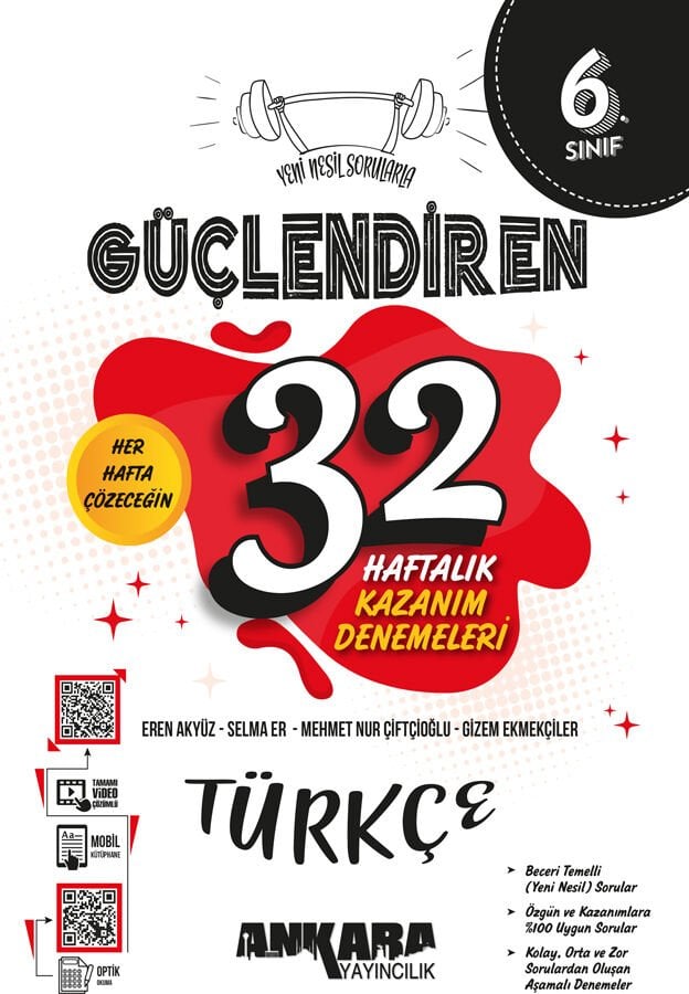 Ankara Yayıncılık 6.Sınıf 32 Haftalık Güçlendiren Türkçe Kazanım Denemeleri
