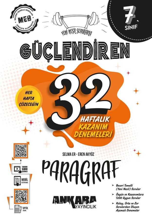 Ankara Yayıncılık 7. Sınıf 32 Haftalık Güçlendiren  Paragraf Kazanım Denemeleri