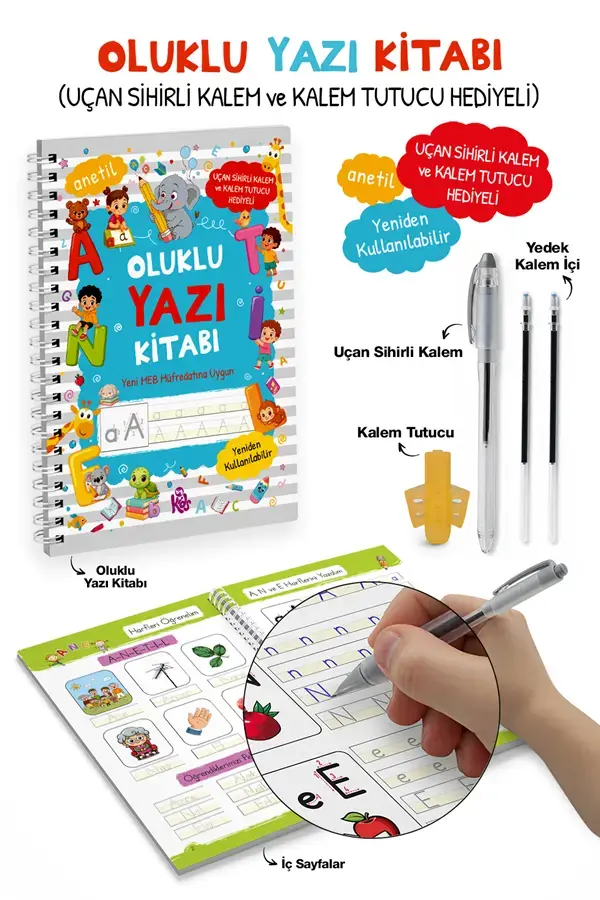 Bigkids Yayınları Oluklu Yazı Kitabı (anetil) Uçan Sihirli Kalem ve Kalem Tutucu Hediyeli