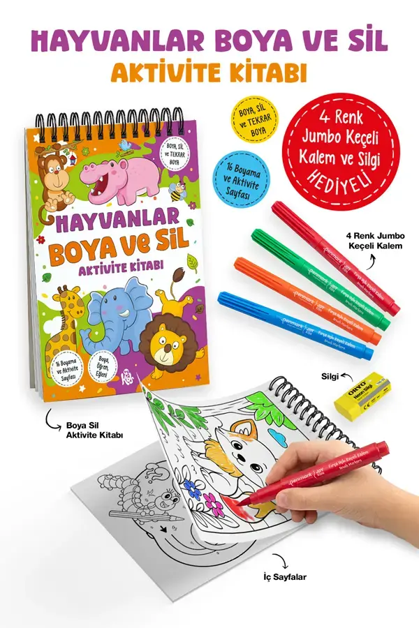 Bigkids Yayınları Hayvanlar – Boya ve Sil Aktivite Kitabı / 3 Yaş +
