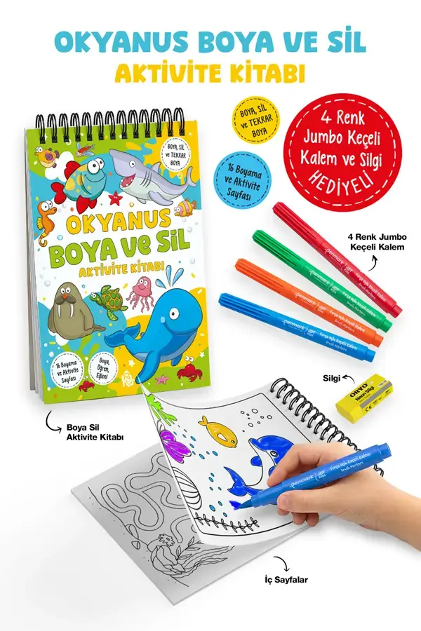 Bigkids Yayınları Okyanus – Boya ve Sil Aktivite Kitabı / 3 Yaş +