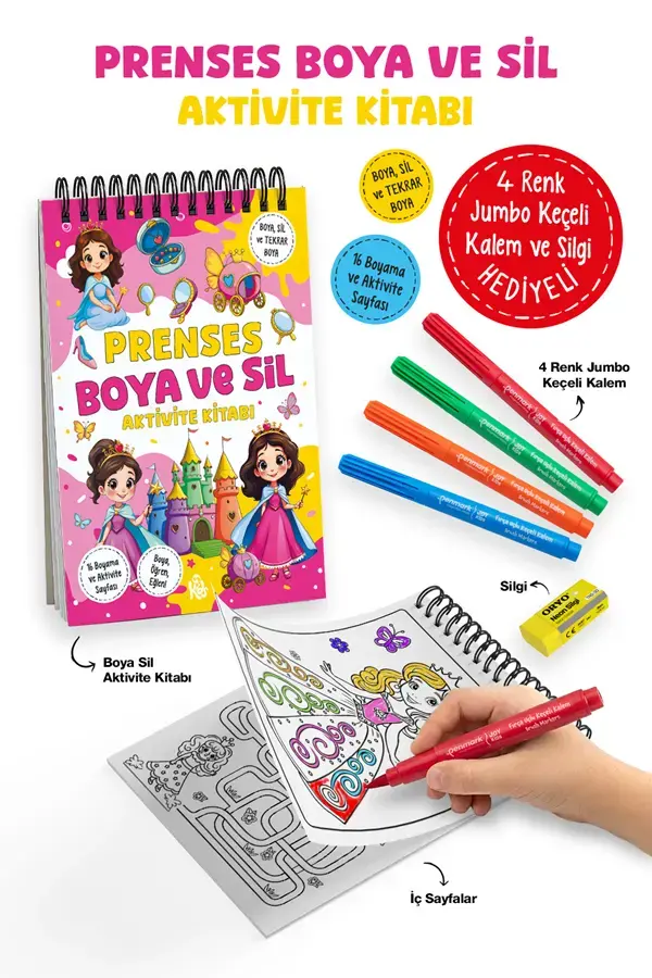 Bigkids Yayınları Prenses – Boya ve Sil Aktivite Kitabı / 3 Yaş +