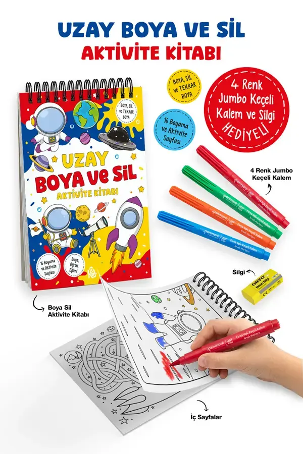 Bigkids Yayınları Uzay – Boya ve Sil Aktivite Kitabı / 3 Yaş +