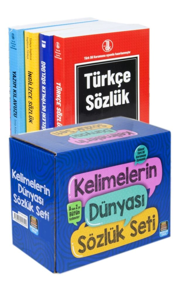 Mercan Okul Yayınları Kelimelerin Dünyası Sözlük Seti 4 Kitap Türkçe-Yazım Kılavuzu-atasözleri ve Deyimler-İngilizce