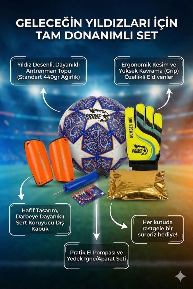 Prıme Sports Futbol Başlangıç Seti (Futbol Topu Kaleci Eldiveni , Pompa ve Tekmelik)